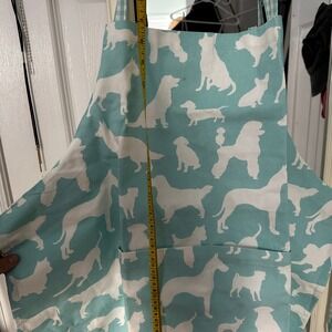 DII Dog Print Kitchen Apron Teal White Adjustable Neck Pocket Baking Cooking